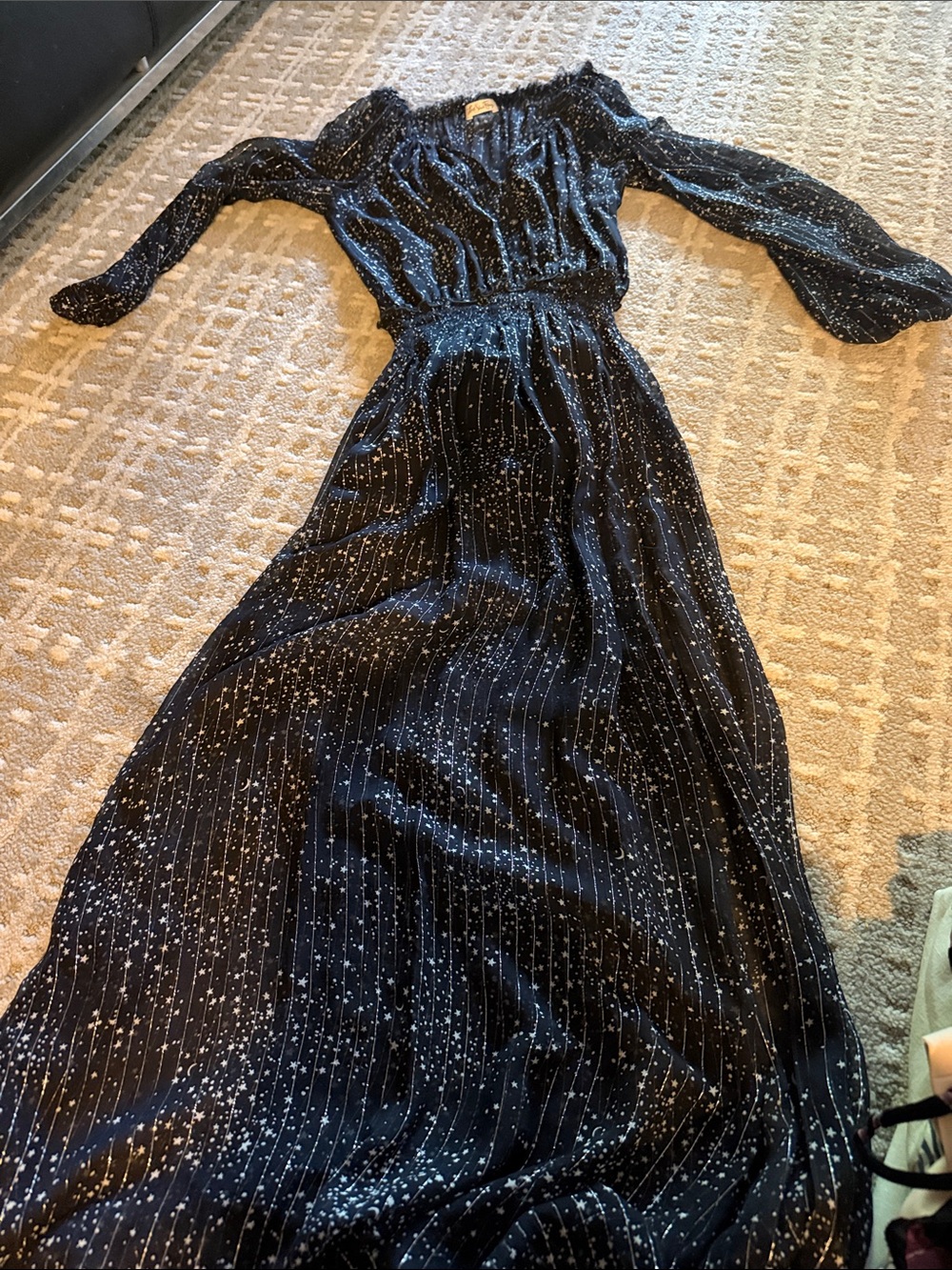 Love shack fancy Black Star-Print Long Sleeve Maxi Dress - Elegant Evening Wear